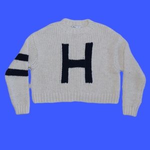 Hollister Knit Sweater/ Size Small/ Cream color with navy detail.